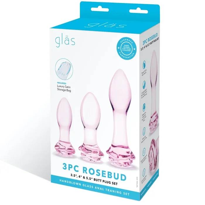 3 Piece Rosebud Handblown Glass Butt Plug Set