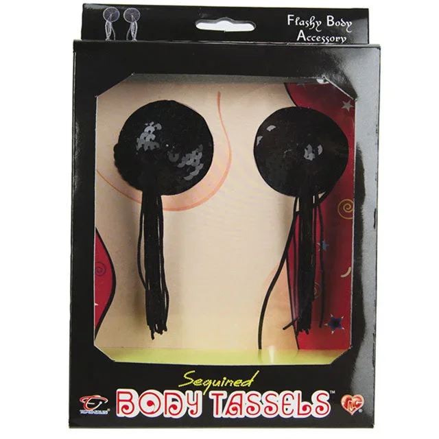 ‘–Sequined Body Tassels: Black