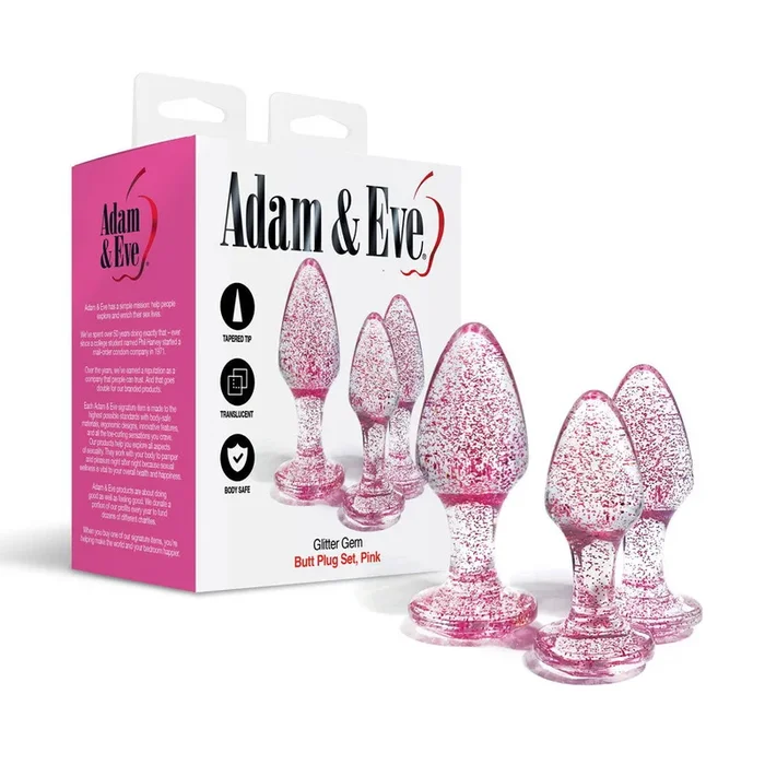 Adam & Eve Glitter Gem 3-Piece Butt Plug Set – Pink