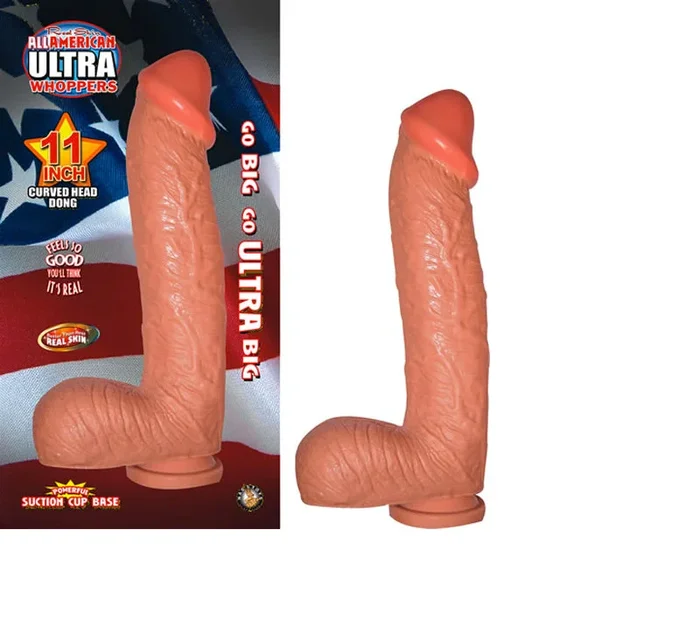 All American Ultra Whopper 11 Inch Curved Head Dong With Balls & Suction Cup (White)