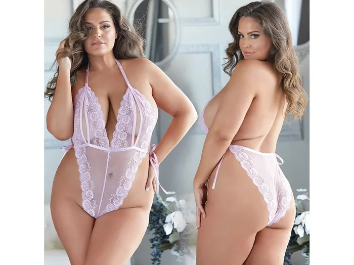 Allure Lace Open Cup Teddy-Pink 1X/2X