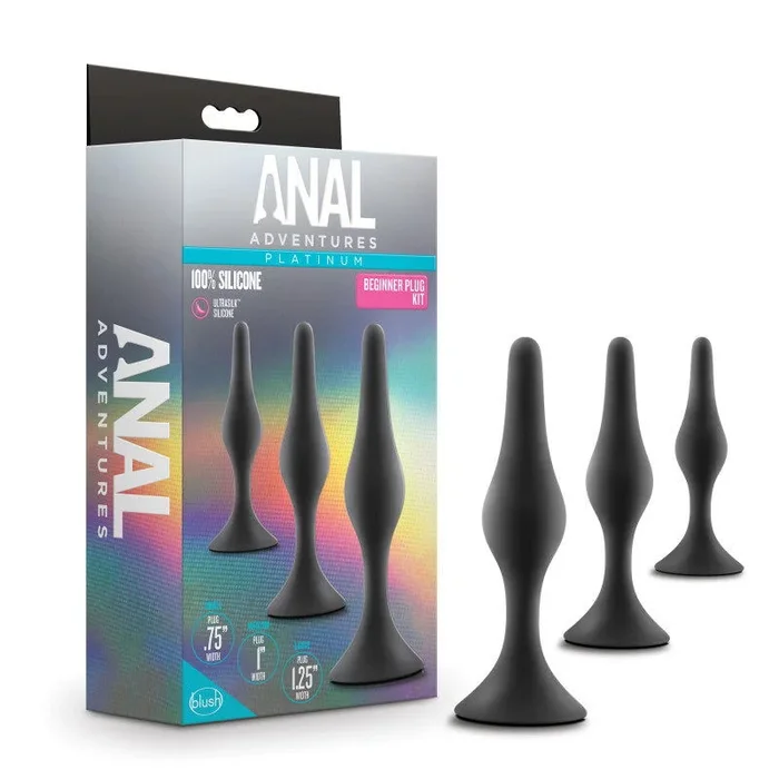 Anal Adventures Platinum Silicone Beginner Plug Kit – Butt Plug Kit – Set of 3 Sizes