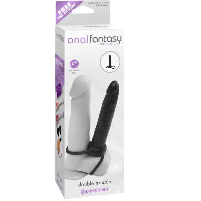 Anal Fantasy Collection Double Trouble 6 in. Dual-Entry Strap-On Dildo Black