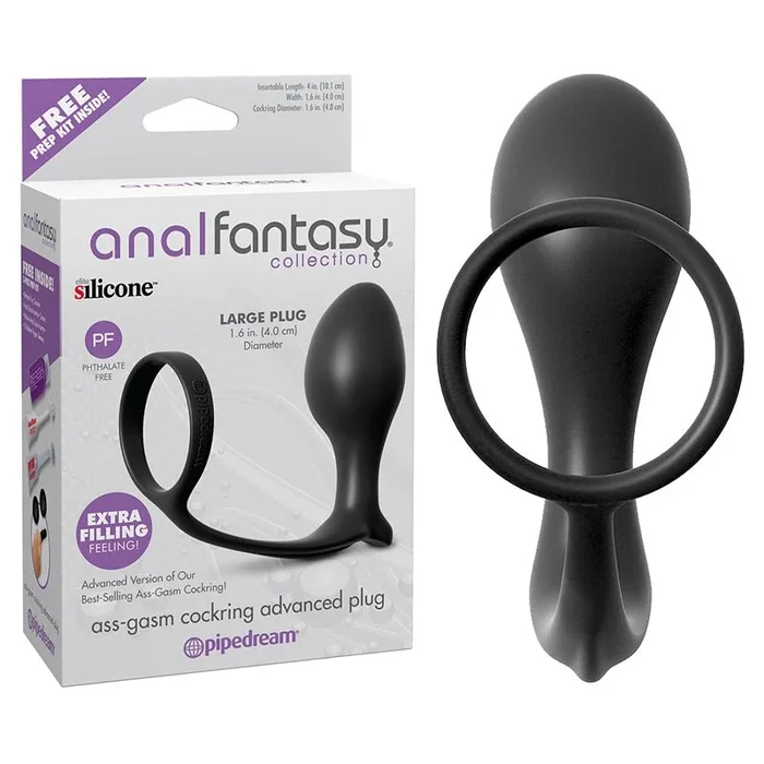 Anal Fantasy Collection Silicone Ass-Gasm Cock Ring Advanced Plug Black