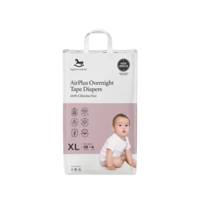 Applecrumby Airplus Overnight Tape Baby Diapers Breathable Ultra Absorbent NB20/S52+4/M48+4/L44+4/XL38+4