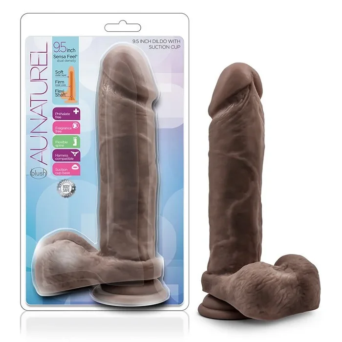 Au Natural – 9.5in Dildo with Suction Cup – Chocolate