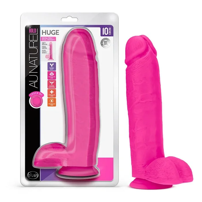 Au Naturel Bold Huge 10 in. Posable Dual Density Dildo with Balls Pink