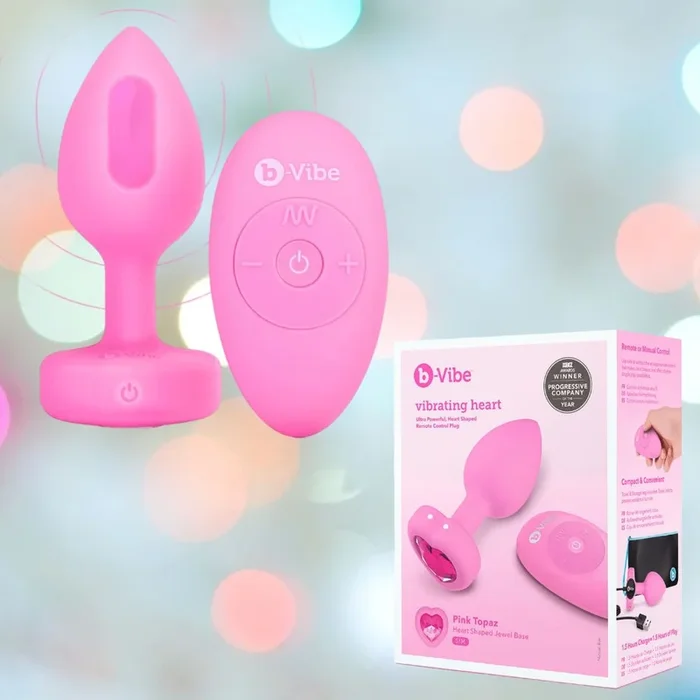 B-Vibe Vibrating Heart Plug Small/Medium – Pink Topaz