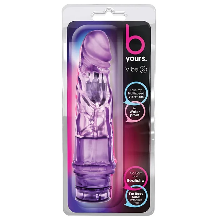 B Yours Vibe #3 Realistic Purple 7.75-Inch Long Vibrating Dildo