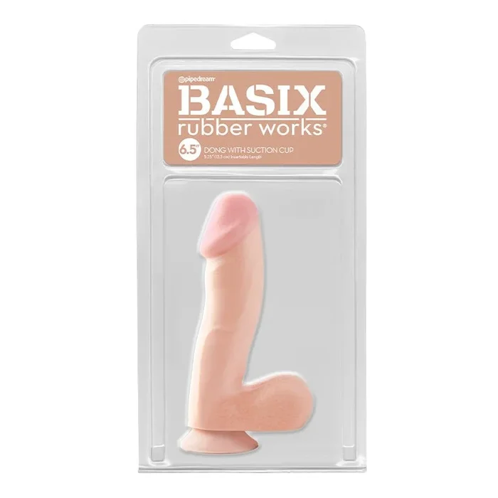 Basix Rubber Works 6.5 in. Dong With Balls & Suction Cup Beige