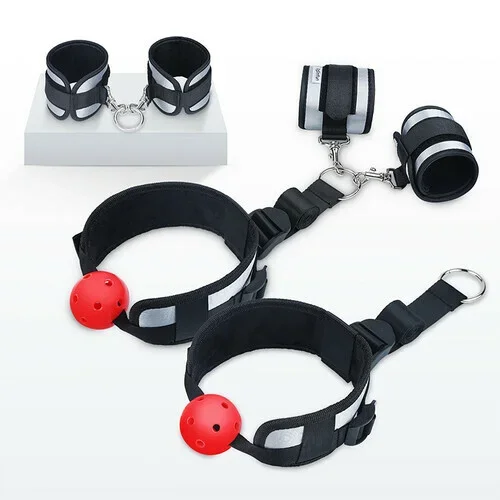 BDSM Handcuffs with Mouth Ball Gag Fetish Erotic Toys Bed Restraint Bondage Kit Hand