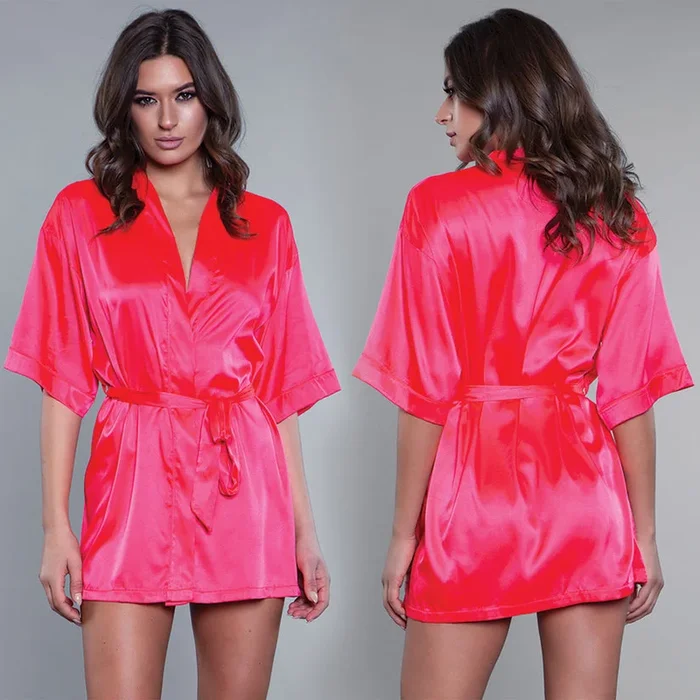 BeWicked Getting Ready Satin Robe – Hot Pink Medium