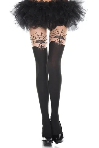 Bitsy Spider and Web Print Pantyhose Black