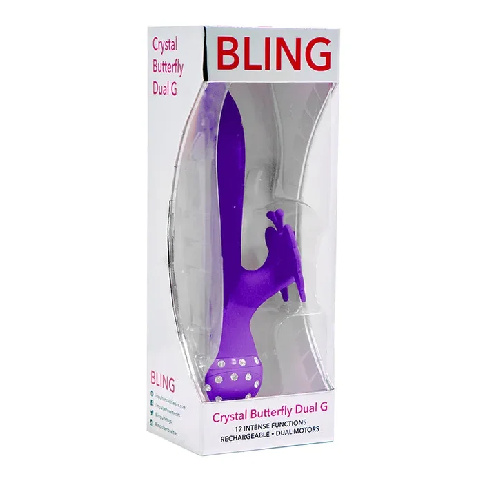 Bling Crystal Butterfly Dual G Vibe 12 Function USB Magnetic Rechargeable Silicone Waterproof Purple