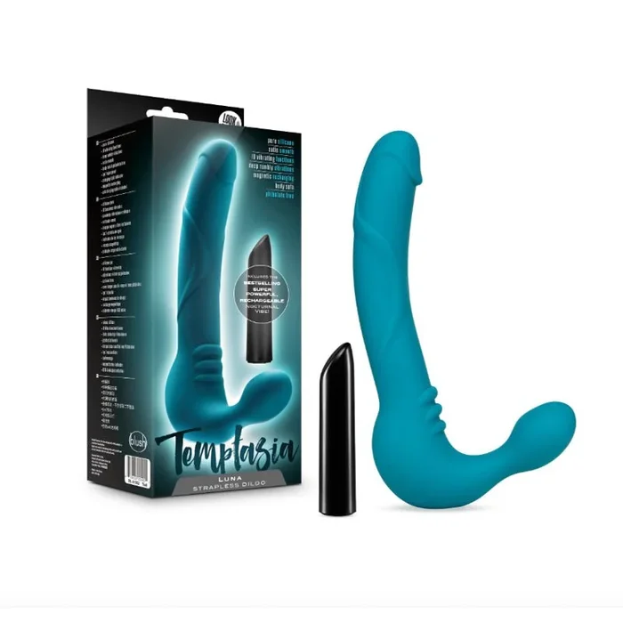 Blush Temptasia Luna 9 in. Vibrating Strapless Silicone Dildo Teal