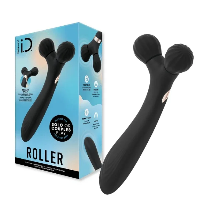 Body wand ID Roller Rechargeable Silicone All in One Massager G Spot Vibrator– Black