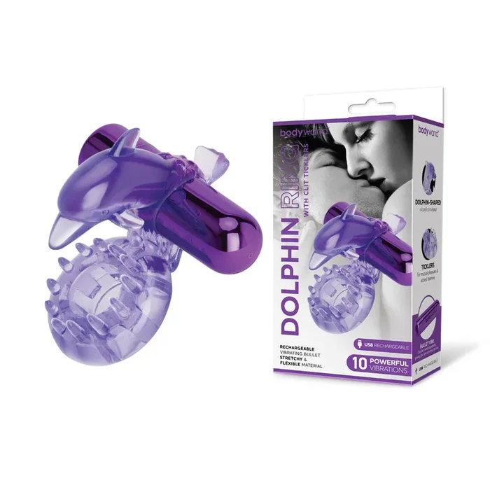 Bodywand Rechargeable Dolphin Ring with Clit Ticklers – USB Rechargeable Vibrating Cock Ring