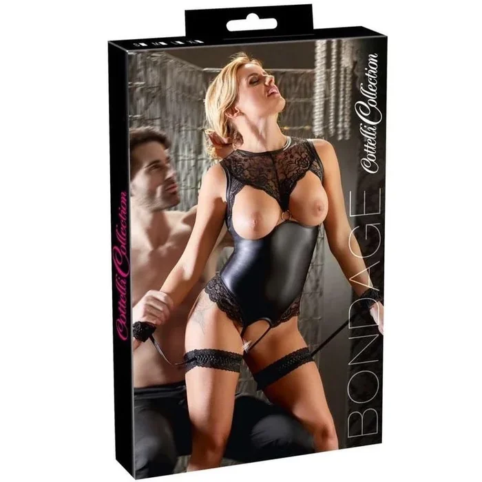 Bondage Crotchless Body Garter With Lace Cuffs