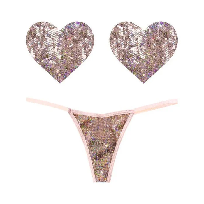 Bubbly Feels Nude Sequin Pantie & Heart Pastie Set