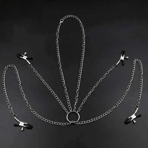 Chained Clit Labia clamps with Nipple clamps combo set