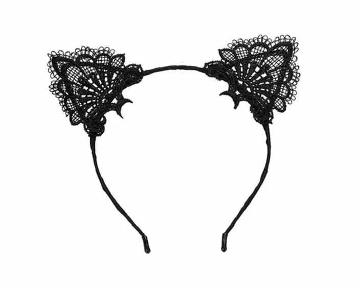Cintillo Orejas de gato negro con encaje