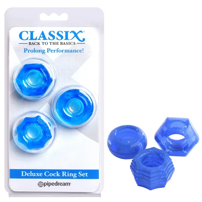 Classix Deluxe Cock Ring Set – Blue Cock Rings – Set of 2