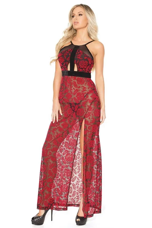 Coquette – 20305 – Halter Gown – Red/Black – OS