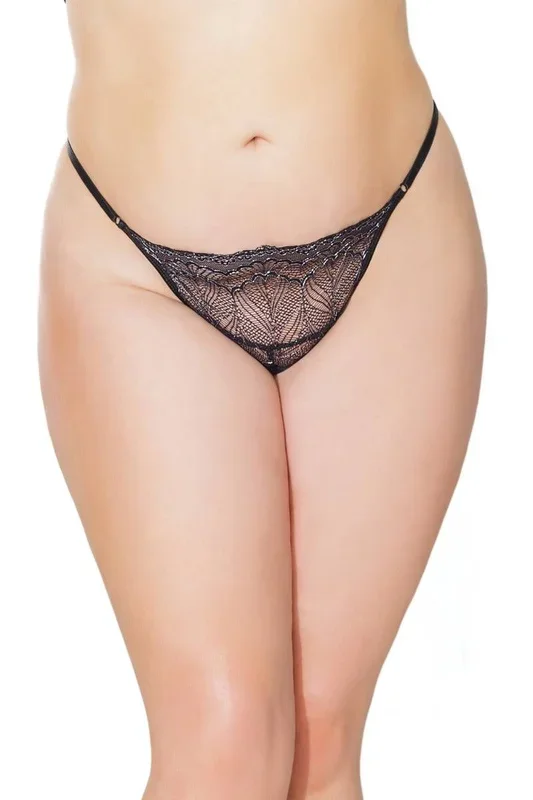 Coquette – 21314 Plus – Crotchless G-string – Black/Silver – OS/XL