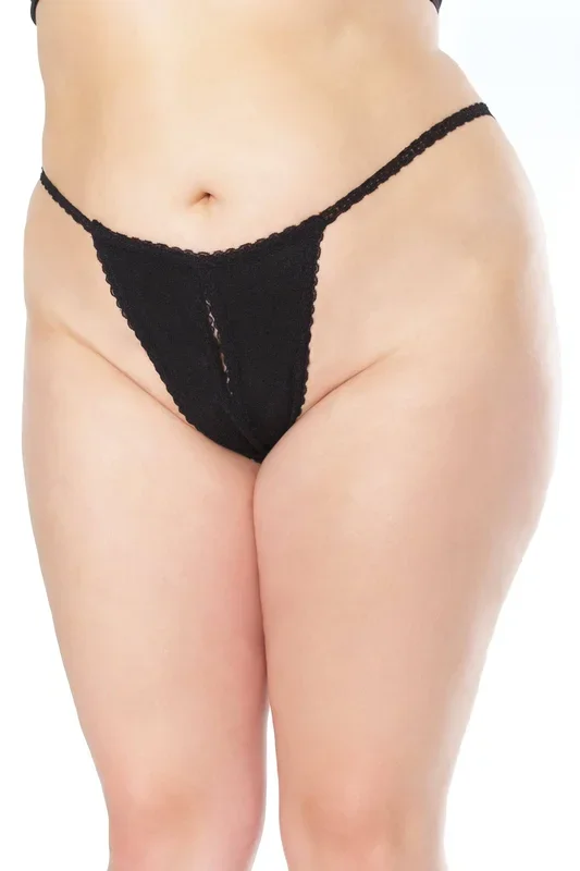 Coquette – 22137 PLUS – Crotchless Panty – Black – OS/XL