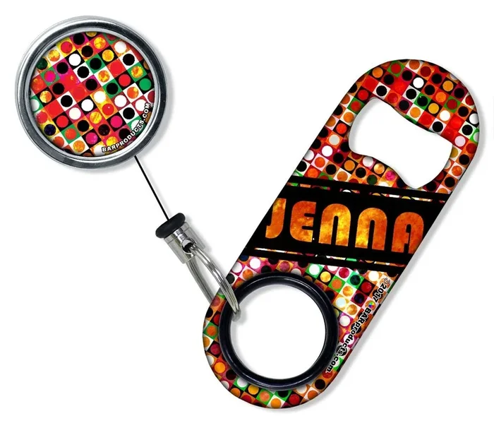 CUSTOMIZABLE Mini Bottle Opener with Retractable Reel – Grungy Retro Dots