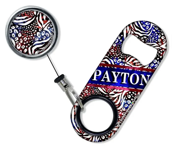 CUSTOMIZABLE Mini Bottle Opener with Retractable Reel – Patriotic Cheetah