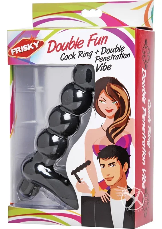 Double Fun Double Penetration Penis Ring Black 6 Inch Frisky