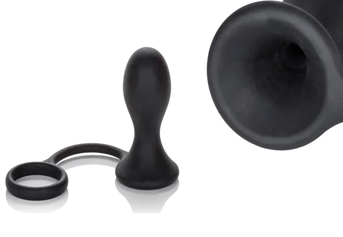 Dr. Kaplan Prostate Silicone Butt Plug With Penis Ring Black 3.5 Inch