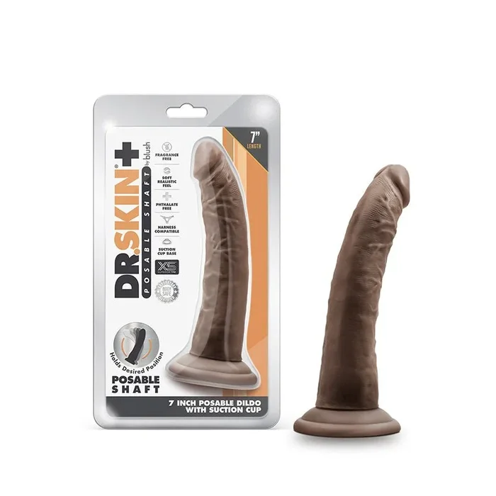 Dr. Skin Plus Realistic 7 in. Triple Density Posable Dildo Brown