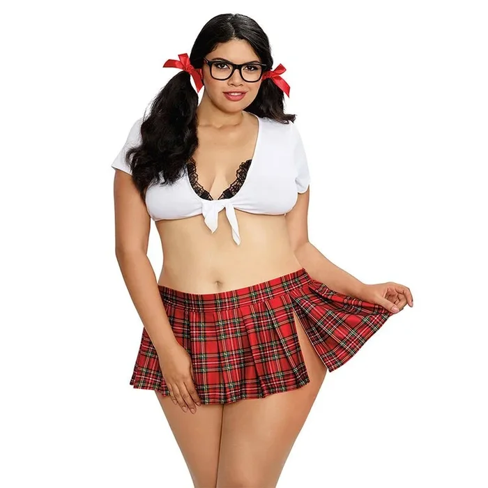 Dreamgirl 2-Piece Schoolgirl Set with Knit Crop Top & Pleated Mini Skirt Costume Queen Size