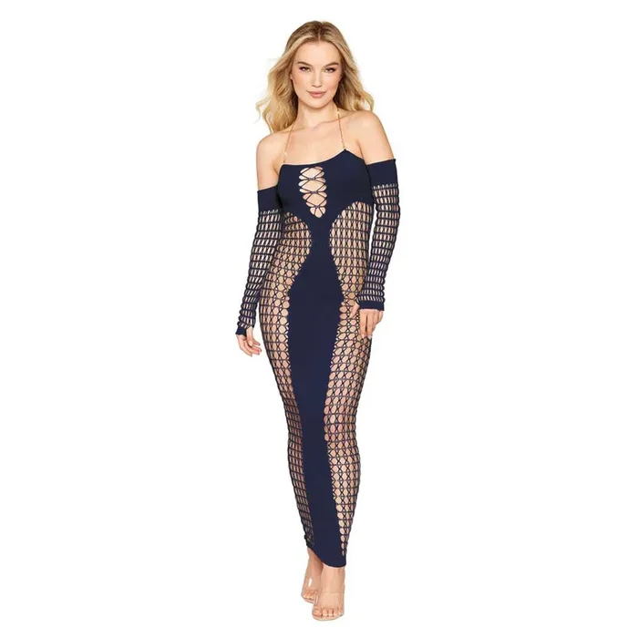 Dreamgirl Seamless Bodystocking Gown with Removable Gold Halter Chain