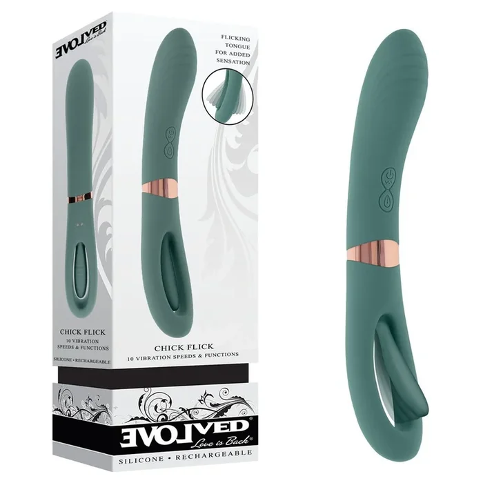 Evolved CHICK FLICK – Olive Green 24 cm USB Rechargeable Vibrator with Flicking Tip
