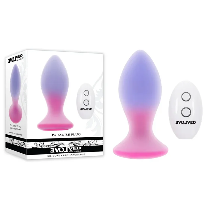 Evolved PARADISE PLUG – Pink/Purple 10.5 cm USB Rechargeable Vibrating Butt Plug with Wireless Remote