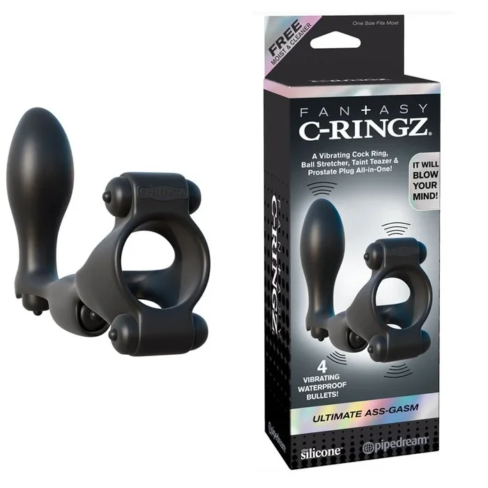 Fantasy C-Ringz Ultimate Ass-Gasm Vibrating Silicone Cockring With Anal Plug Black