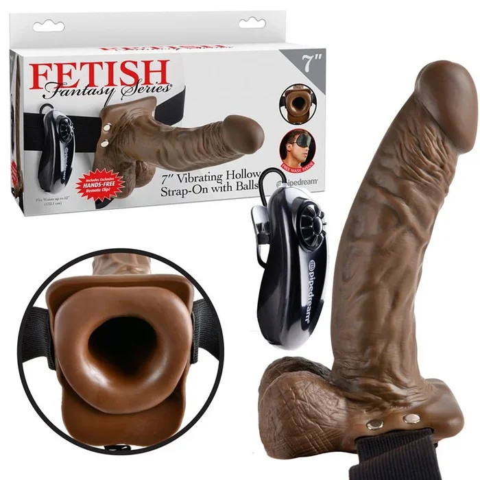 Fetish Fantasy Series 7 in. Vibrating Hollow Strap-On with Balls Brown/Black