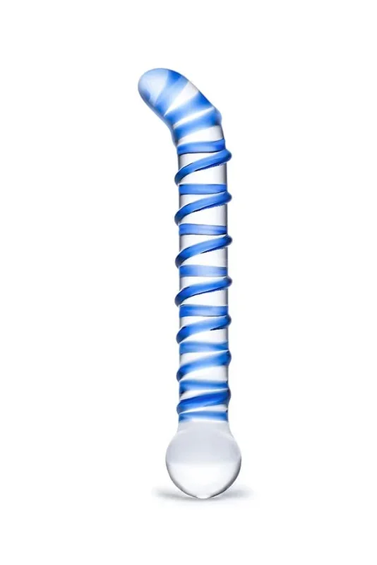 Gläs – Mr. Swirly – 6.5″ Textured G-Spot Glass Dildo – Clear/Blue