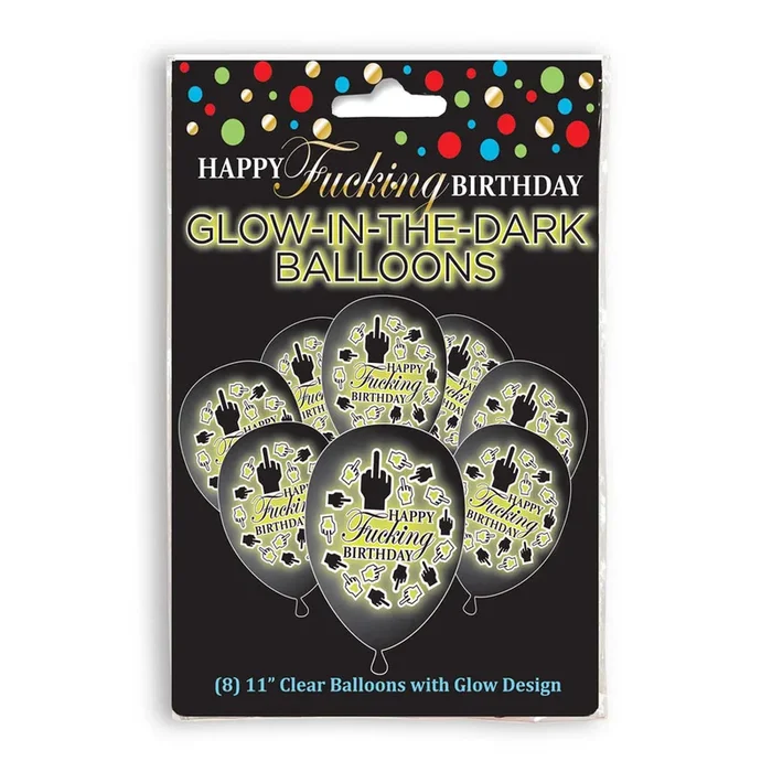 Glitterati Glow In The Dark Happy Fucking Birthday Balloons 8 Pack