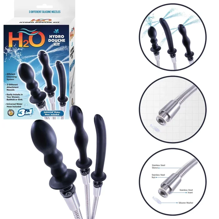 H2o Hydro Universal Douche Kit Anal Preparation Enema Cleanser Black