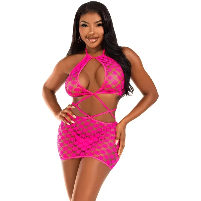 Handle it Net Mini Dress – Neon Pink