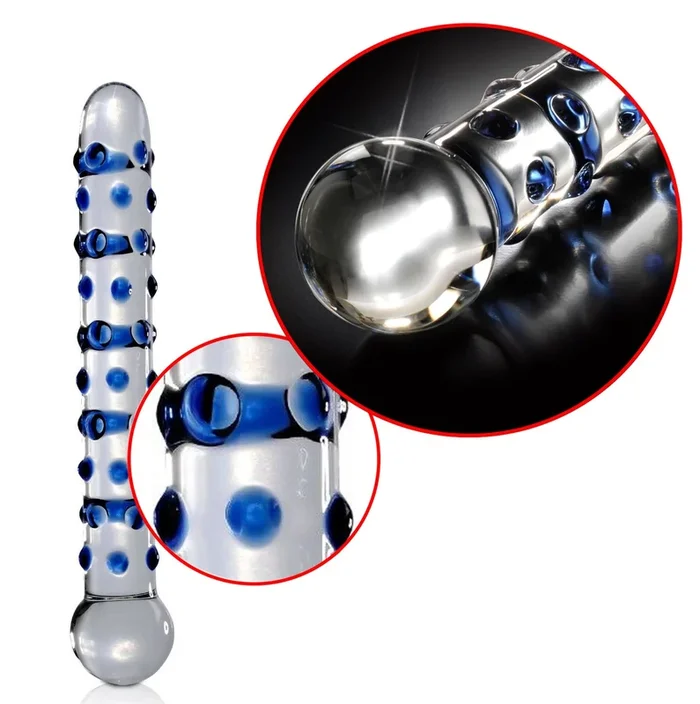 Icicles No 50 Textured Glass Butt Plug Blue/Clear 7 Inch