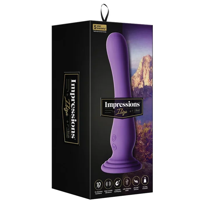 Impressions Ibiza Curved G-Spot Plum 7.75-Inch Long Rechargeable Vibrating Dildo With Suction Cup Base