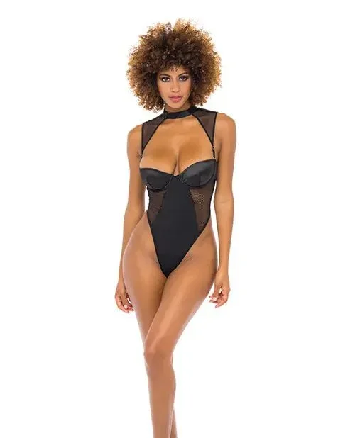 Josephine High Leg Teddy with Removable Fishnet Collared Harness