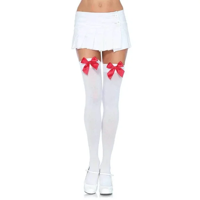 Kay Opaque Thigh Highs – White/Red
