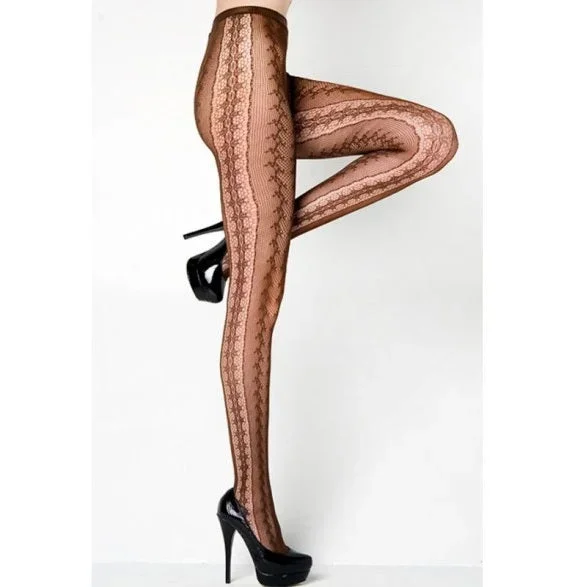 Killer Legs Stella Elyse Baroness Border Tights Coffee Size OS