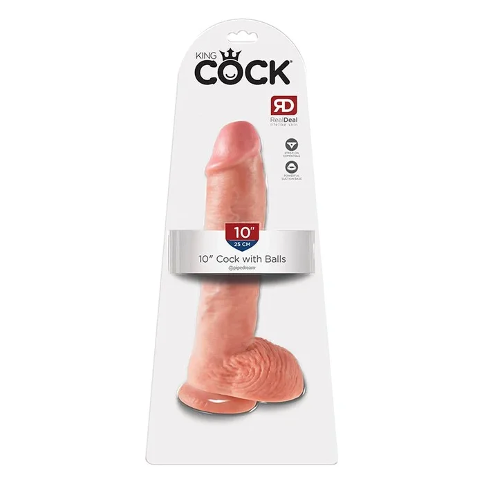 King Cock 10 in. Cock With Balls Realistic Suction Cup Dildo Beige